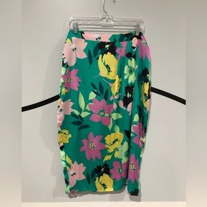XL Kelly Renee Green yellow pink tropical flower print fake wrap around Skirt